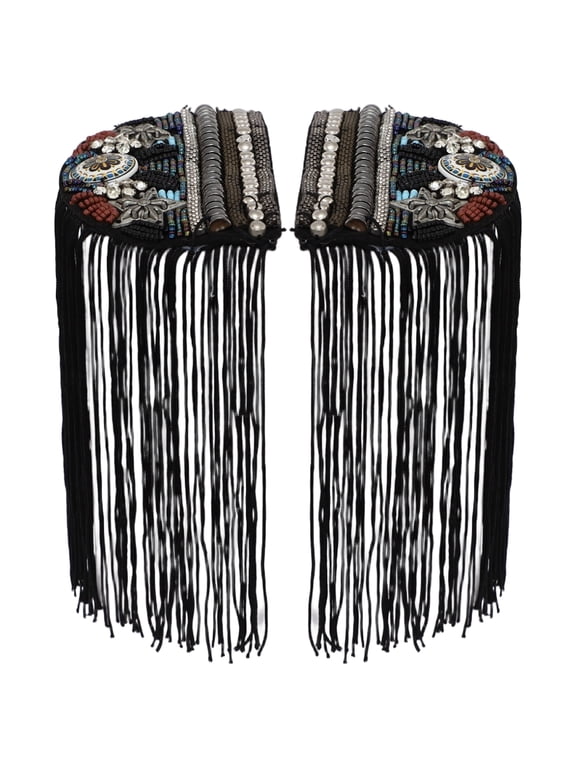 Adjustable Shoulder Chain Epaulet Crystal Mesh Design with Fringe Details Gothic Style Jewelry for Carnival Party Black C One Size
