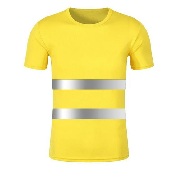 Doomiva Adult High Visibility Safety T Shirts Shorts Sleeve Hi Vis Reflective Safety Top for Cycling Yellow XL
