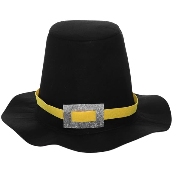 Doomiva Adult Pilgrim Man Hat Circuss Felt Top Hats Accessories for Themed Party Silver-buttoned One Size