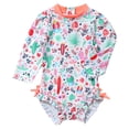 thumbnail image 1 of Doomiva Baby Girls Floral Long Sleeve Ruffles Back One Piece Swimsuit Beach Romper Bathing Suit Sun Cover Up Sets Orange 3-6 Months, 1 of 5