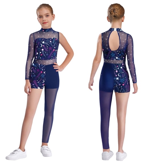 Doomiva Ballet Dance Leotard for Girls Mesh Bodysuit Gymnastic Outfit Sparkly Unitard One Piece Skating Jumpsuit Star 12