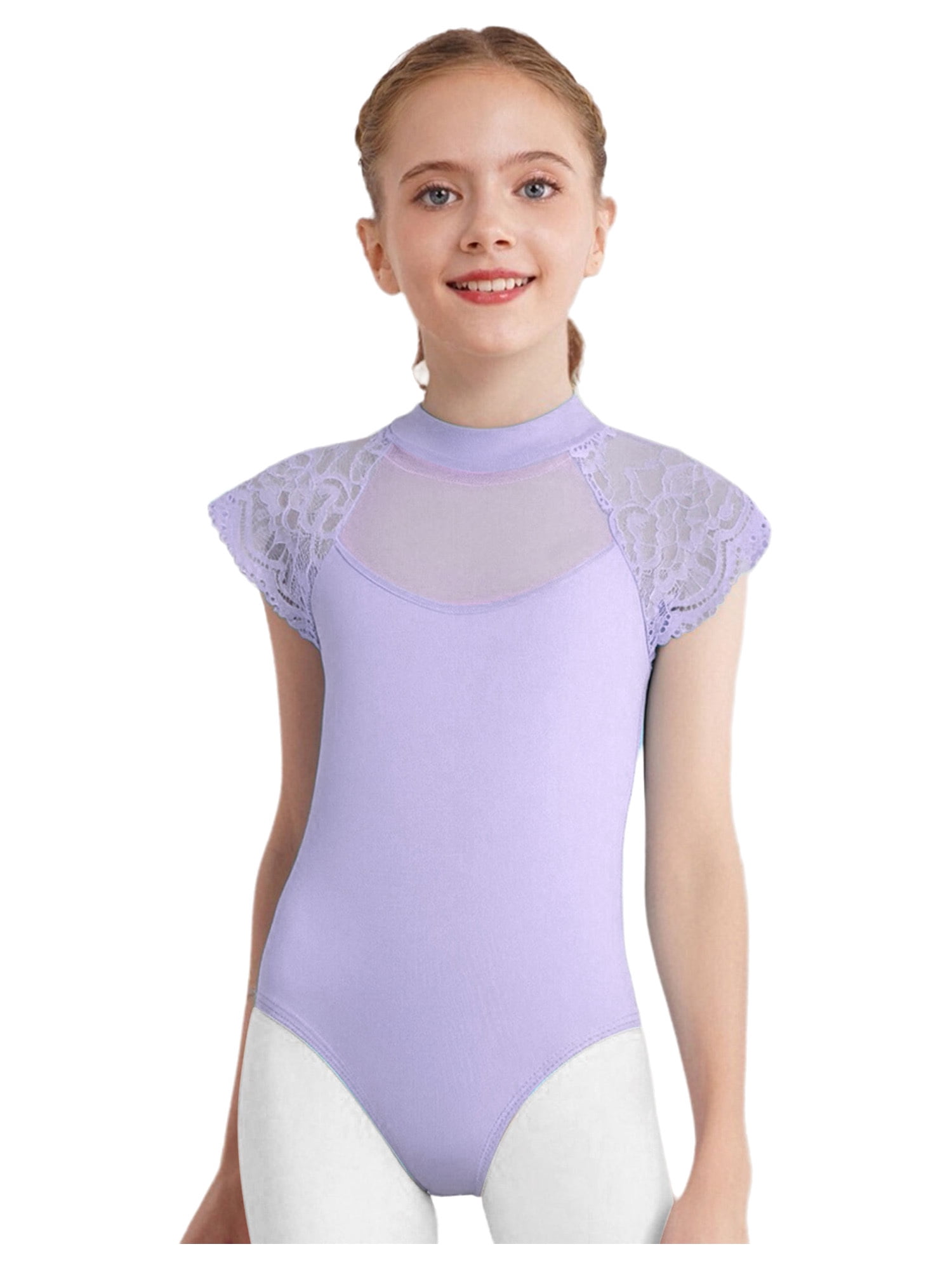 Doomiva Ballet Leotards for Girls Kids Lace Cap Sleeves Dance Bodysuit ...