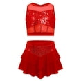 thumbnail image 1 of Doomiva Big Girls 2 Piece Dance Outfits Crop Top with Skirt Jazz Latin Ballroom Performance Dancewear Red 6, 1 of 7