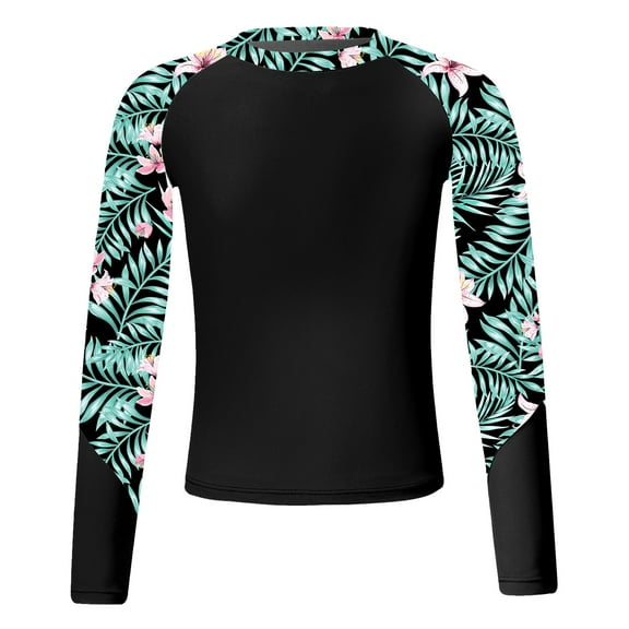 Doomiva Big Girls Floral Long Sleeve Upf 50  Swim Tank Top Rashguard Shirts Sun Cover Up Black 6