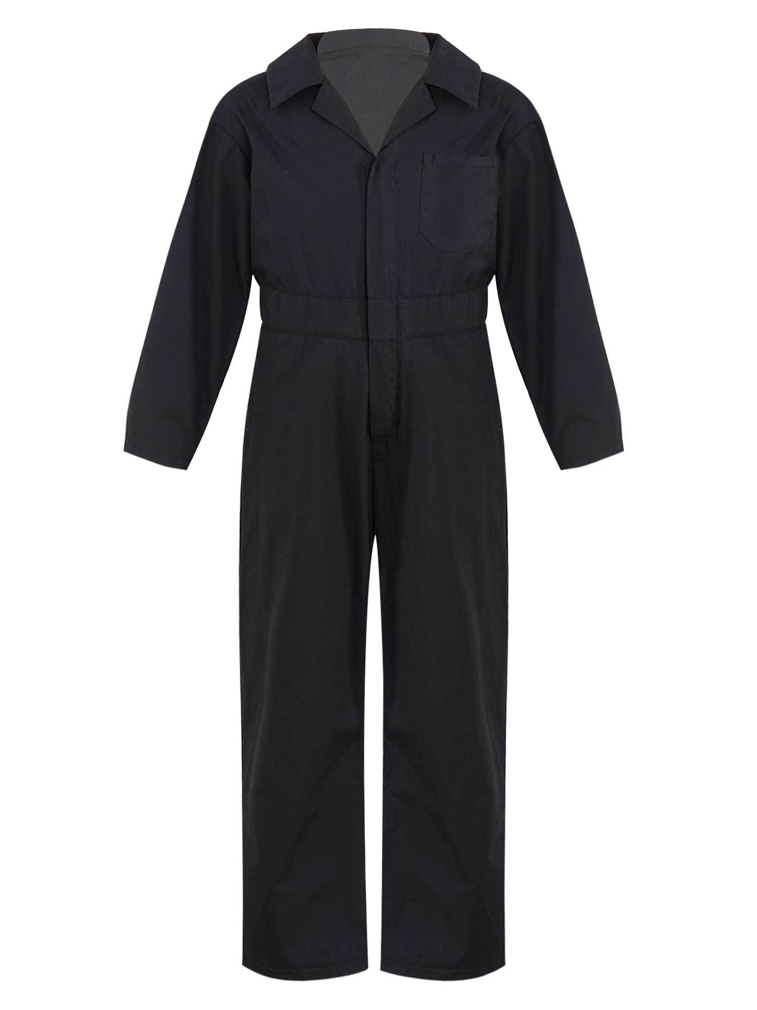 Doomiva Boys Girls Mechanic Boiler Suit Halloween Costume Long Sleeve Coveralls Jumpsuit Flight Suit Black 12