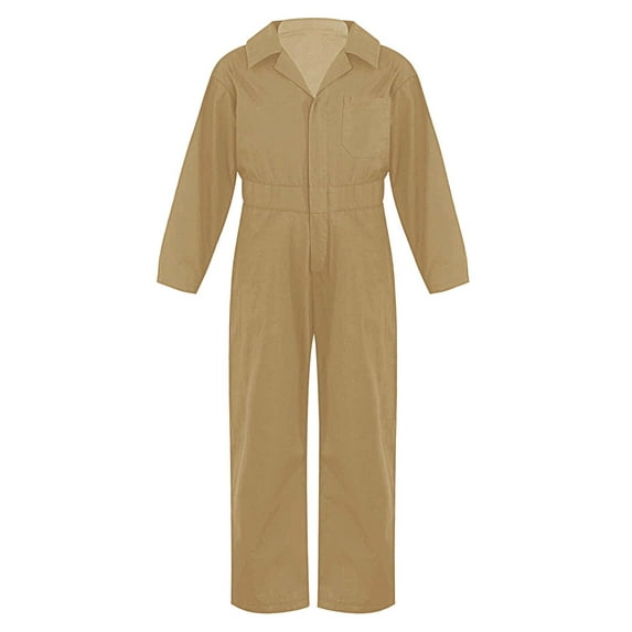 Doomiva Boys Girls Mechanic Boiler Suit Halloween Costume Long Sleeve Coveralls Jumpsuit Flight Suit Khaki 6