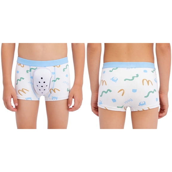 Doomiva Boys Post Surgery Protective Boxer Brief Incontinence Shield Underwear Fun Print Adaptive Boxer Bear 3-4