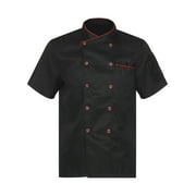 Doomiva Chef Jacket Chef Coat Men Women Short/Long Sleeve Kitchen Cooking Hotel Uniform Black Short Sleeve M