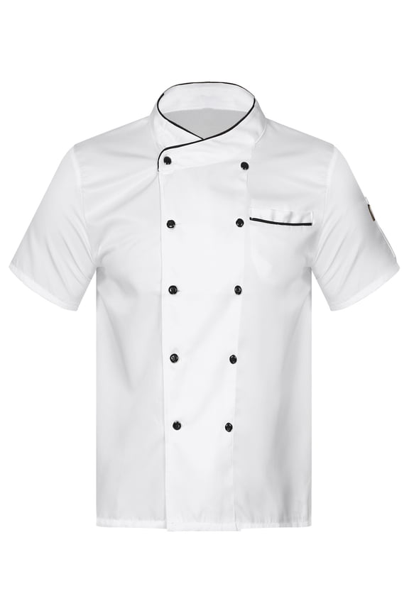 Chef Jacket Chef Coat Men Women Short/Long Sleeve Kitchen Cooking Hotel Uniform White Short Sleeve XXL