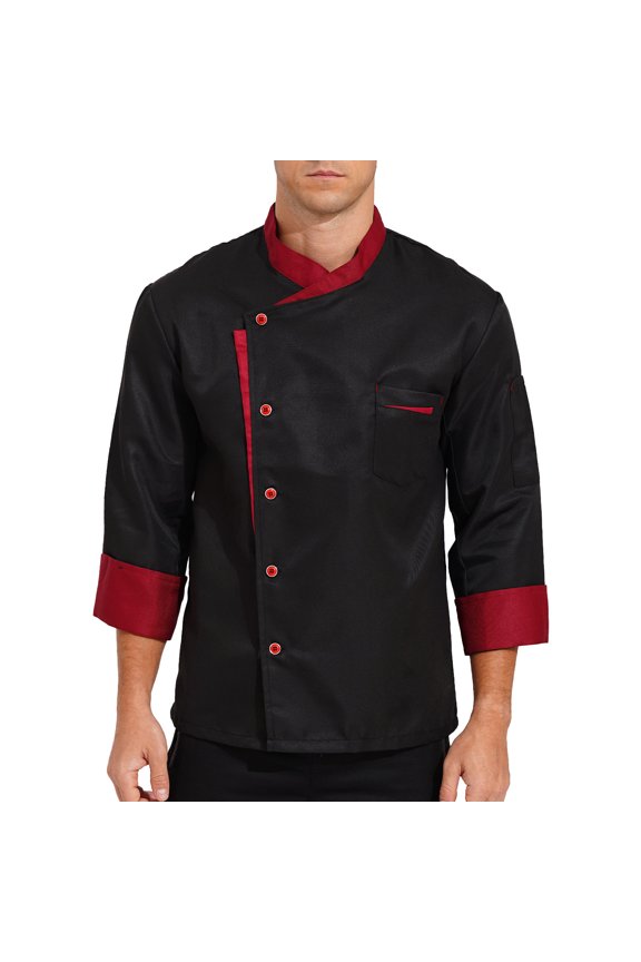 Chef's Unisex Work Uniform Long Sleeves Restaurant Kitchen Cooking Chef Jacket Coat Black 4XL