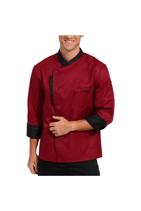 Chef's Unisex Work Uniform Long Sleeves Restaurant Kitchen Cooking Chef Jacket Coat Burgundy 3XL