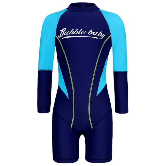 Doomiva Child Boys Girls Long Sleeve Zip One Piece Boyleg Swimsuits Upf 50+ Wetsuits Navy Blue 9-10
