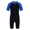 thumbnail image 1 of Doomiva Child Unisex Swimsuit UPF 50+ UV Rash Guard Zippered Shorty Wetsuit One Piece Bodysuit Blue&Black 12, 1 of 6