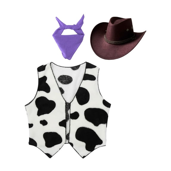 Doomiva Child Western Wild Cowboys Halloween Dress-up Cowgirls Waistcoat Bandanna with Hat Purple 4