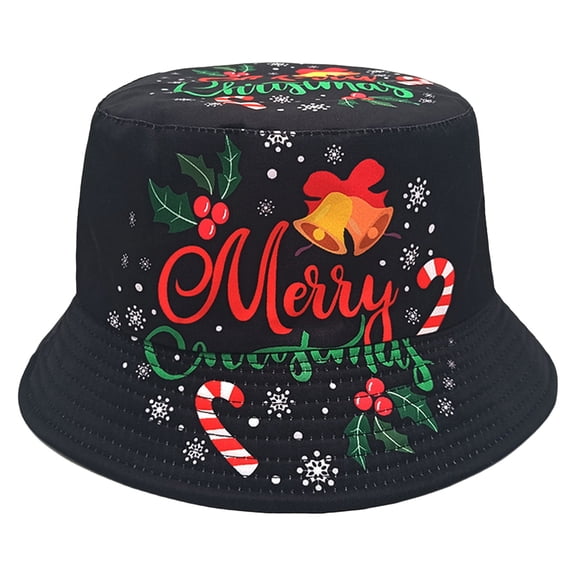 Doomiva Christmas Bucket Hat For Men Women, Santa Xmas Holiday Bucket Hat Outdoor Fisherman Cap Black E One Size