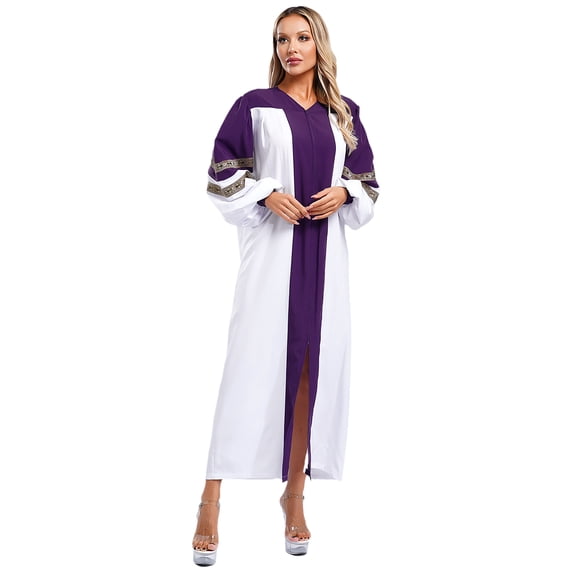 Doomiva Clergy Robe for Women V-neck Long Sleeve Zipper Minister Choir Robe A-line Long Dress Church Robe Purple XXL