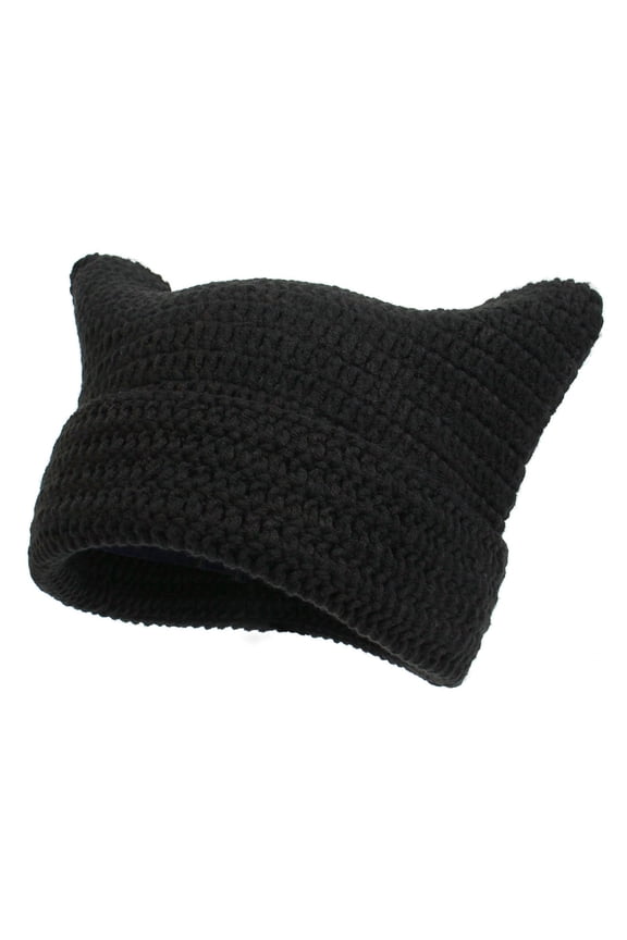 Crochet Hats for Women Vintage Beanies Cat Beanie Fox Hat Grunge Accessories Knit Hat Black One Size