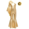 thumbnail image 1 of Doomiva Dance Unitards for Girls Shiny Metallic Pageant Romper Flared Long Sleeve Bell-Bottom Jumpsuit Wide Leg Pants Gold 10, 1 of 5