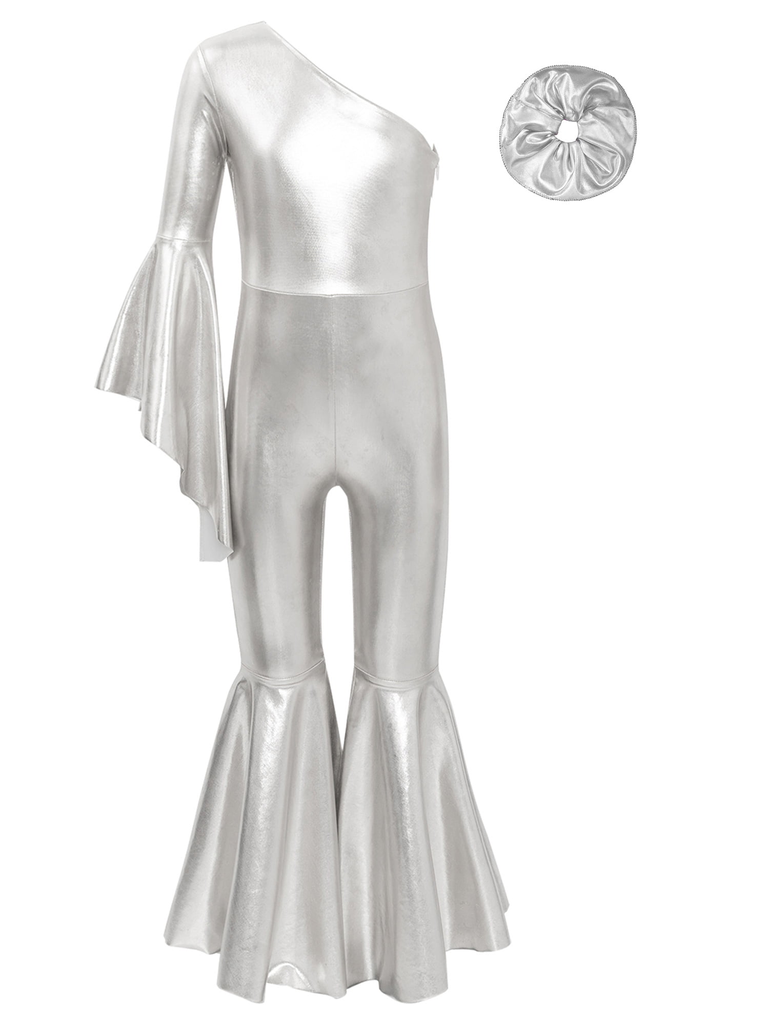 Doomiva Dance Unitards for Girls Shiny Metallic Pageant Romper Flared ...