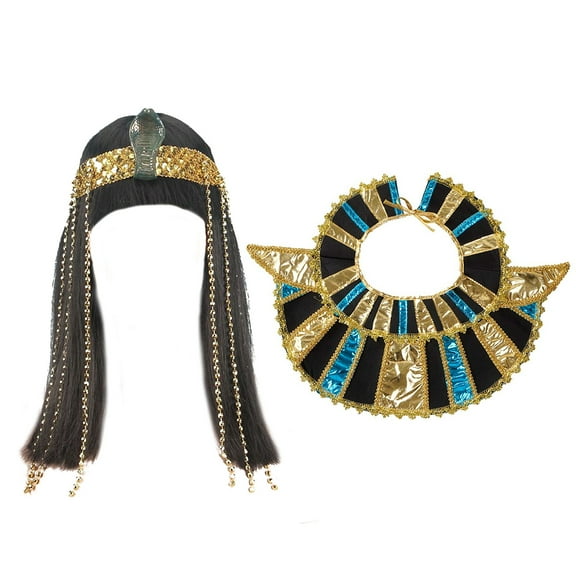 Doomiva Egyptian Queen Cospaly Accessories Cleopatra Wig Neck Collar Wristbands Nile Queen Pharaoh Carnival Accessory 3-Piece One Size