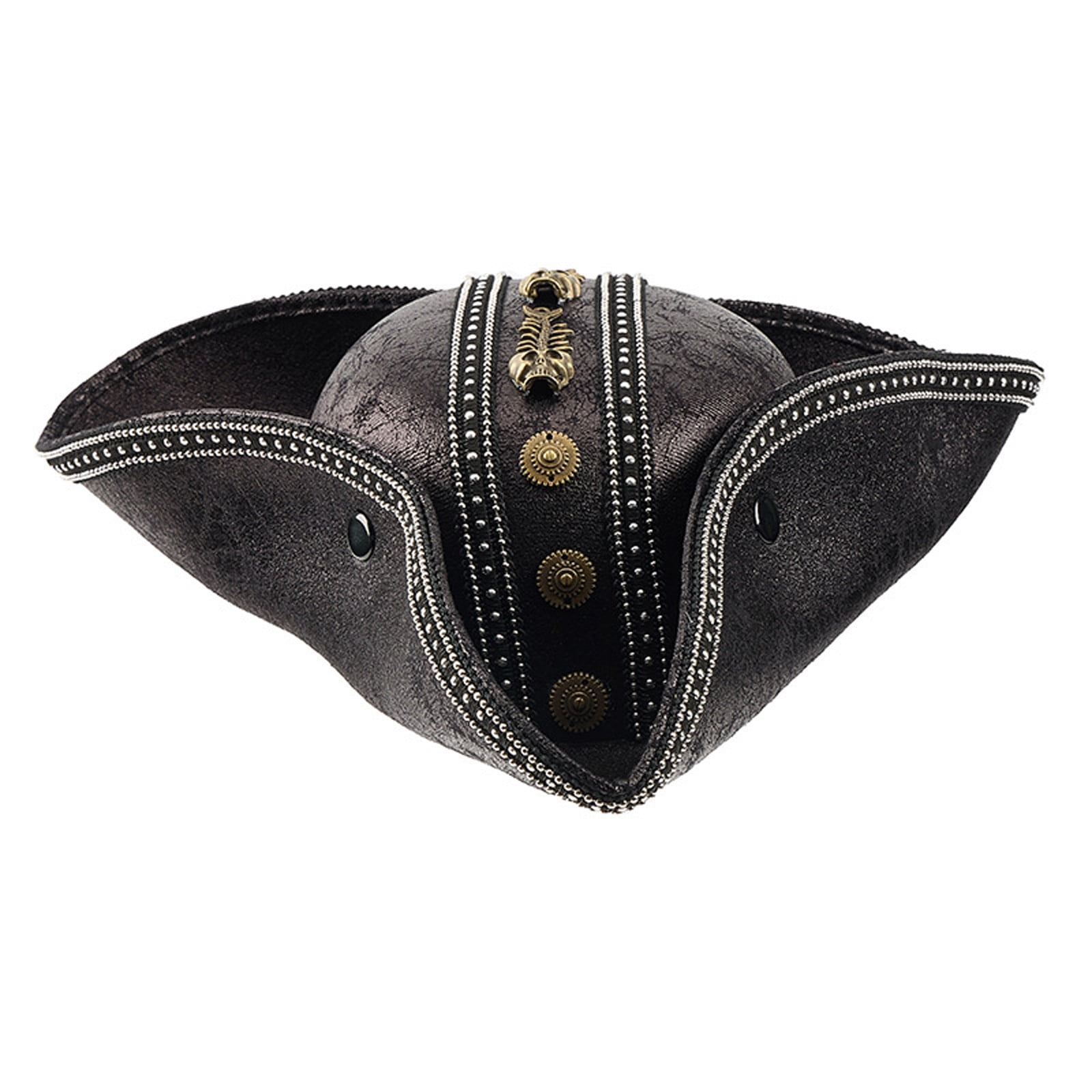 Doomiva Faux Leather Pirate Hat Colonial Medieval Tricorn Hats for Men Women Carnival Party Hat Cap Black One Size
