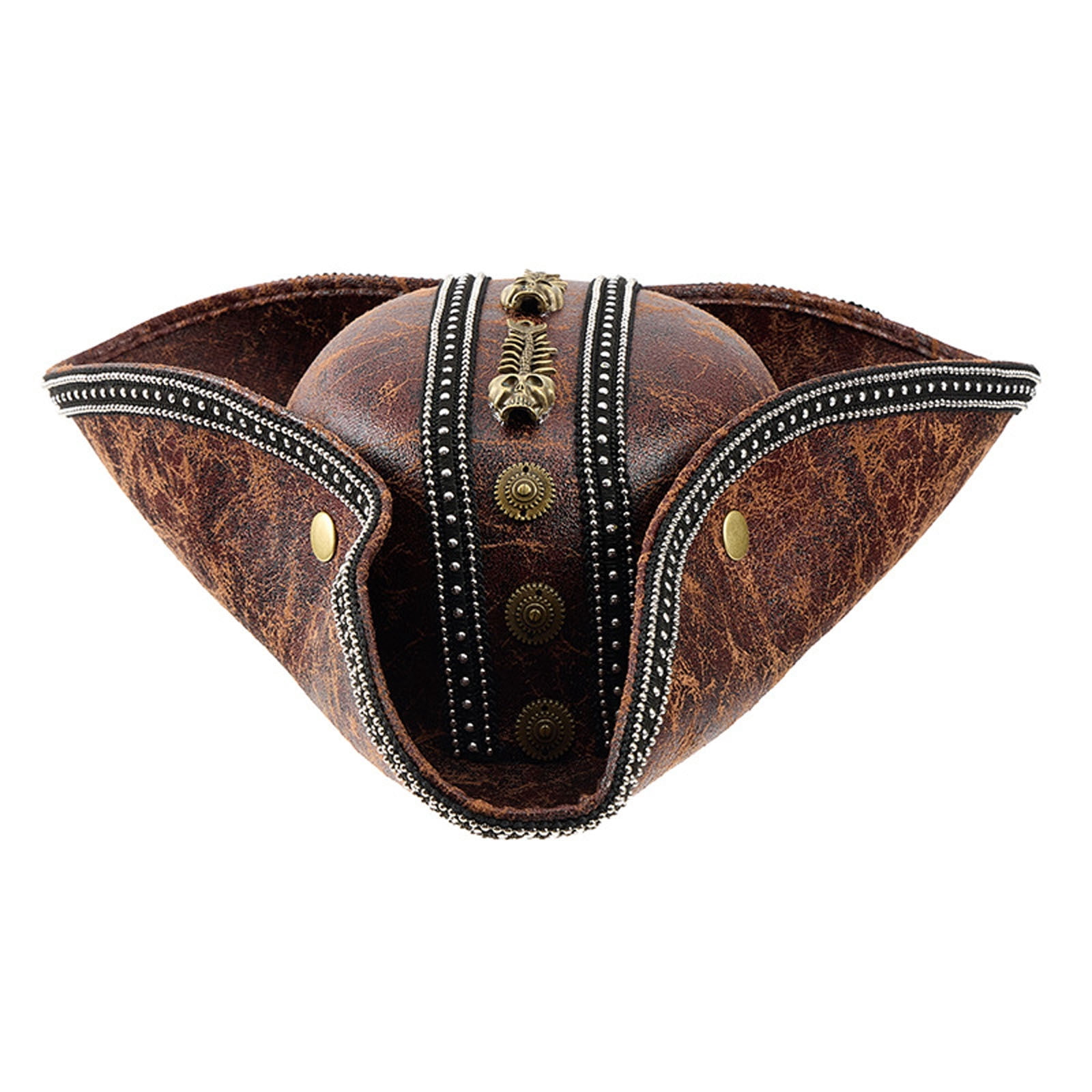 Doomiva Faux Leather Pirate Hat Colonial Medieval Tricorn Hats for Men Women Carnival Party Hat Cap Brown One Size