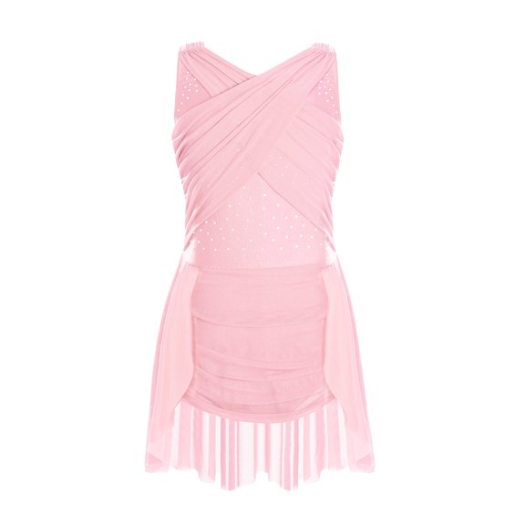 Doomiva Figure Ice Skating Dress for Girls Sleeveless Ballet Dance Leotard Dress Lyrical Contemporary Modern Dance Dress Pink 6