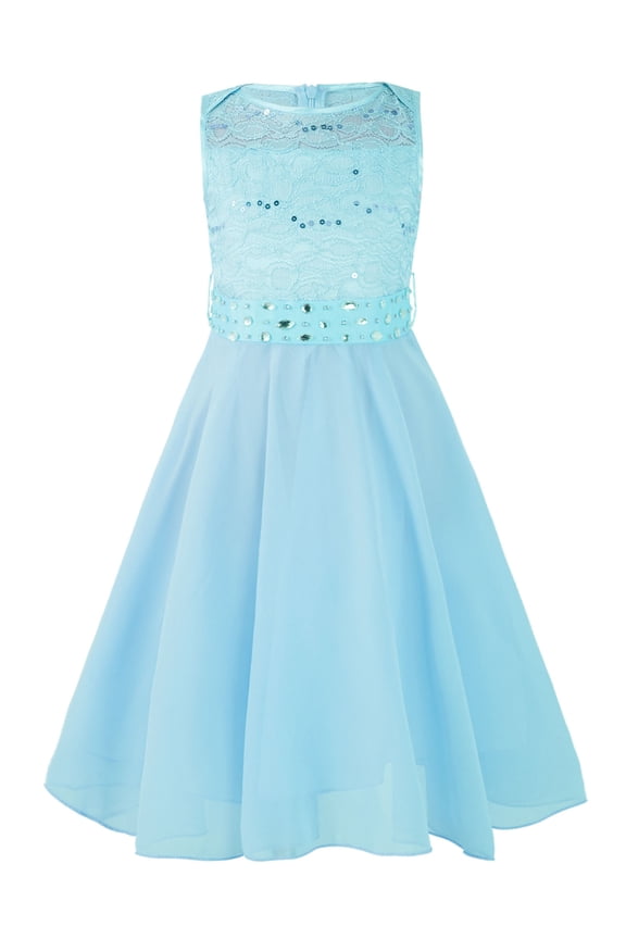 Flower Girl Dress Lace Chiffon Princess Birthday Dresses Bridesmaid Party Prom Light Blue 6