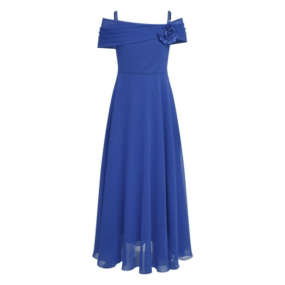Doomiva Flower Girl Dress Off Shoulder A-Line Chiffon Dress for Girls Birthday Wedding Party Proms Blue 6