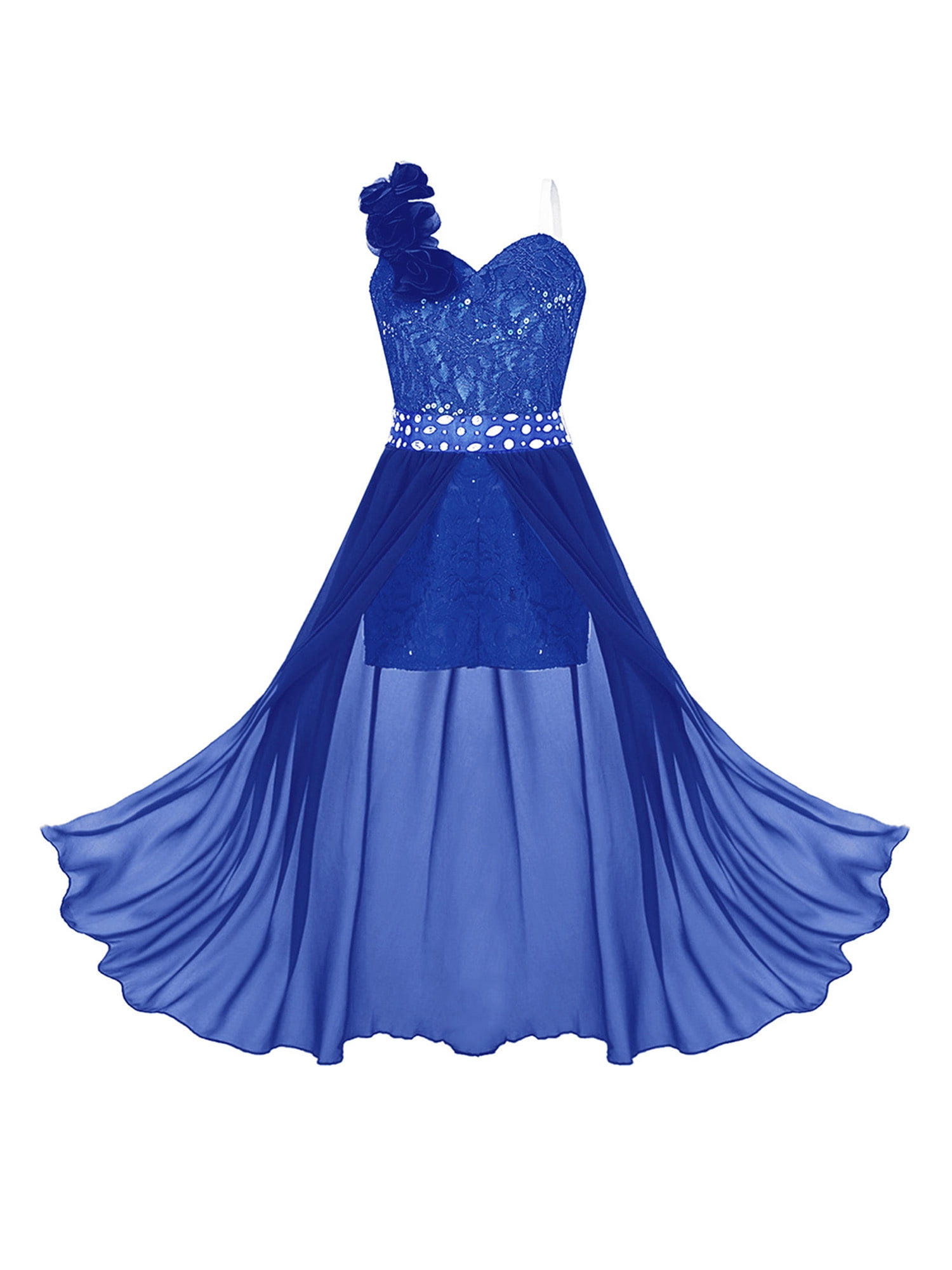 amazon royal blue bridesmaid dresses Doomiva Flower Girl Dress Wedding Party Dress Girls One Shoulder Party Gown 6 short royal blue dress