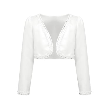 Kids White Long Sleeve Bolero Shrug Jacket For Girls - Wedding Flower Girl