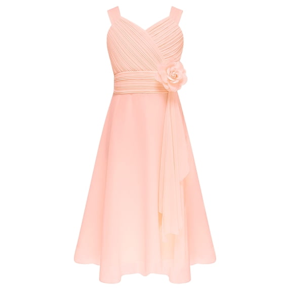 Doomiva Flower Girls Ruched Dress A Line Wedding Prom Dresses Princess Birthday Party Ball Gown Pink 8