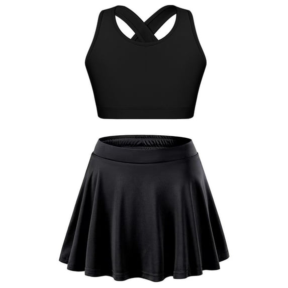 Doomiva Girls 2 Piece Tennis Golf Sports Outfit Athletic Tank Top with Pleated Skort Skirts Set Black 8