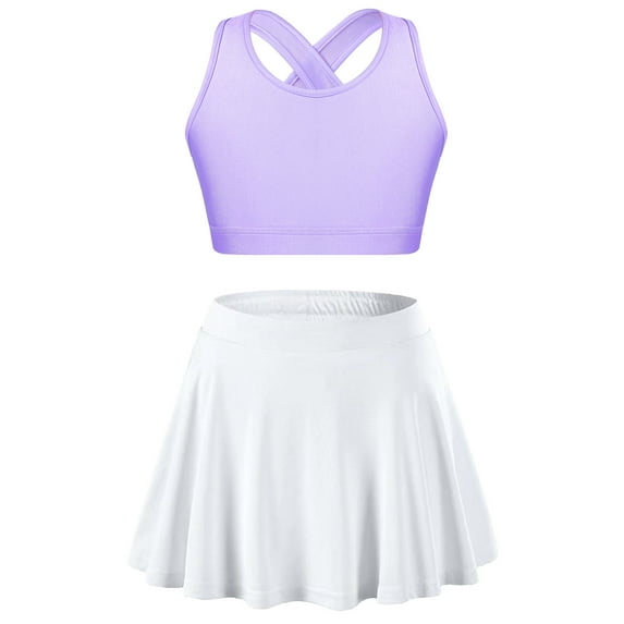 Doomiva Girls 2 Piece Tennis Golf Sports Outfit Athletic Tank Top with Pleated Skort Skirts Set Lavender&White 14