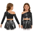 thumbnail image 1 of Doomiva Girls 2-piece Jazz Dance Outfit Set Sequined Long Sleeve Crop Top with Shiny Tutu Skirt Ballroom Dress Set Black 6, 1 of 6
