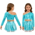 thumbnail image 1 of Doomiva Girls 2-piece Jazz Dance Outfit Set Sequined Long Sleeve Crop Top with Shiny Tutu Skirt Ballroom Dress Set Light Blue 14, 1 of 6