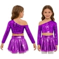 thumbnail image 1 of Doomiva Girls 2-piece Jazz Dance Outfit Set Sequined Long Sleeve Crop Top with Shiny Tutu Skirt Ballroom Dress Set Purple 12, 1 of 6