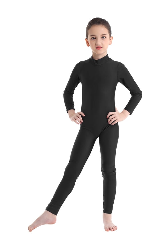 Kids Boys Girls Mock Neck Long Sleeve Unitard Leotard Jumpsuit Gymnastics Leotards Black 15-16