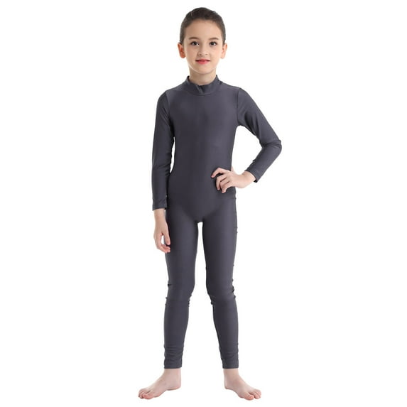 Doomiva Kids Boys Girls Mock Neck Long Sleeve Unitard Leotard Jumpsuit Gymnastics Leotards Dark Grey 15-16