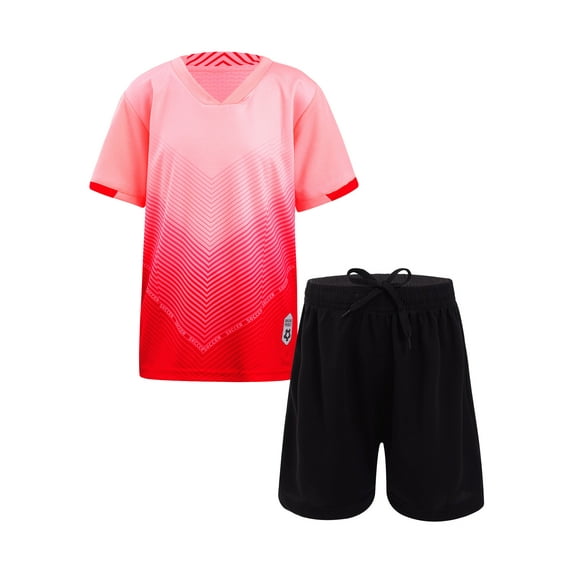 Doomiva Girls Boys Football Team Uniform Sportwear Short Sleeve Shirts with Shorts Set Pink 10-11