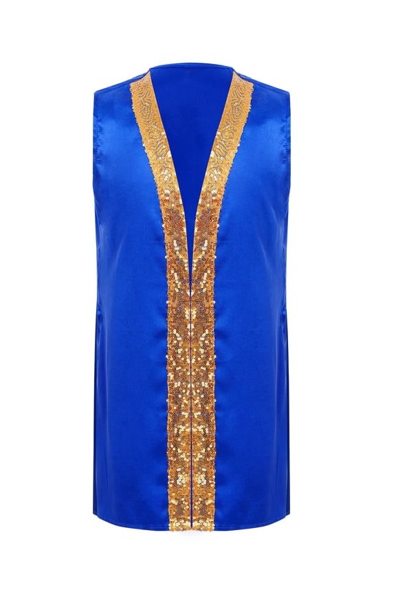 Girls Boys Sequins Satin Dance Tunic Liturgical Praise Dance Top Sleeveless Open Front Split Worship Choir Robe Royal Blue 10