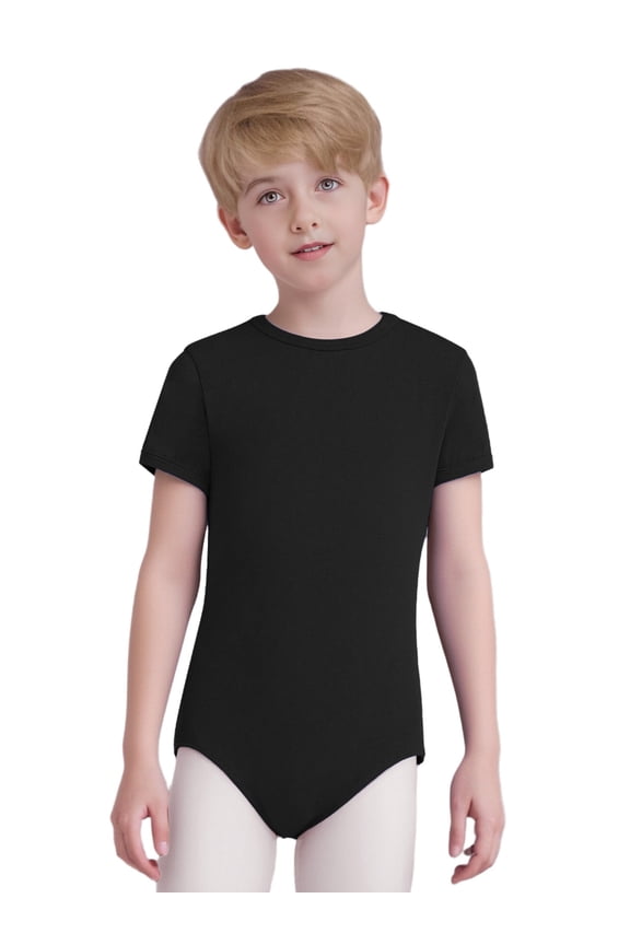 Girls Boys Short Sleeve Anti-strip Bodysuit Leotard Biketard with Button Kids Special Needs Adaptive Clothing Black 12