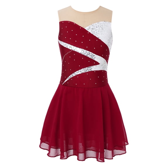 Doomiva Girls Figure Roller Ice Skating Dress Ballet Leotard Dress Rhythmic Gymnastics Competition Costume A Red 8