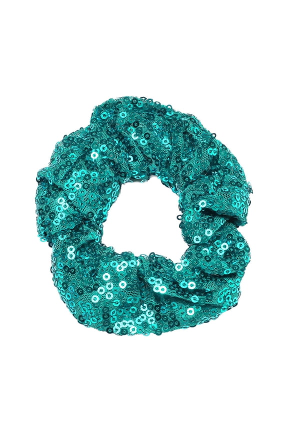 Girls Kids Sparkle Sequins Hairband Ruffled Scrunchie Elastic Ponytail Holder Fashion Lake Green One Size