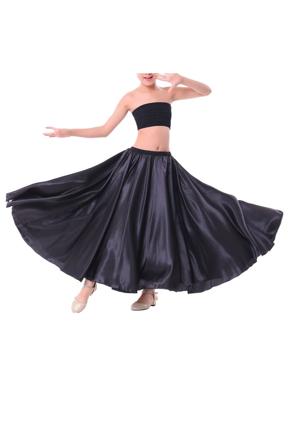 Girls Long Full Circle Dance Skirt Gypsy Latin Spanish Flamenco Skirt Ballroom Belly Dance Performance Costume Black 11-12