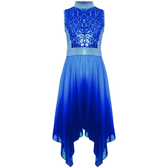 Doomiva Girls Lyrical Praise Dance Dress Sparky Sequin Sleeveless Asymmetrical Liturgical Worship Tunic Overlay Blue 12
