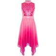thumbnail image 1 of Doomiva Girls Lyrical Praise Dance Dress Sparky Sequin Sleeveless Asymmetrical Liturgical Worship Tunic Overlay Hot Pink 6, 1 of 4