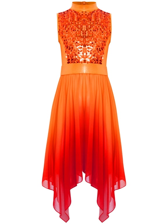 Girls Lyrical Praise Dance Dress Sparky Sequin Sleeveless Asymmetrical Liturgical Worship Tunic Overlay Red 8