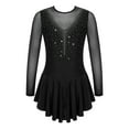 thumbnail image 1 of Doomiva Girls Rhinestone Mesh Spliced Figure Ice Skating Leotard Dress Ballet Tutu Dress Competition Costume A Black 8, 1 of 7