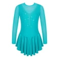thumbnail image 1 of Doomiva Girls Rhinestone Mesh Spliced Figure Ice Skating Leotard Dress Ballet Tutu Dress Competition Costume Lake Green 6, 1 of 7